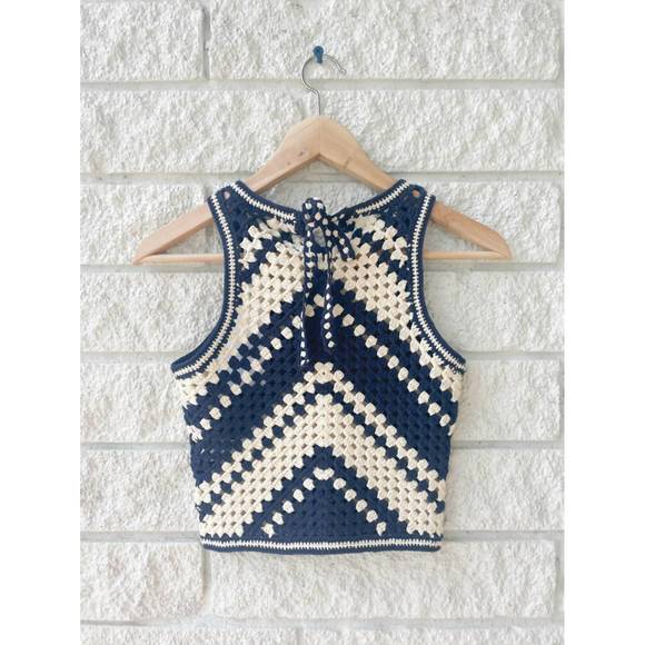 NEW ZIMMERMANN chintz hand crochet tank in cream/navy - Picture 4 of 4